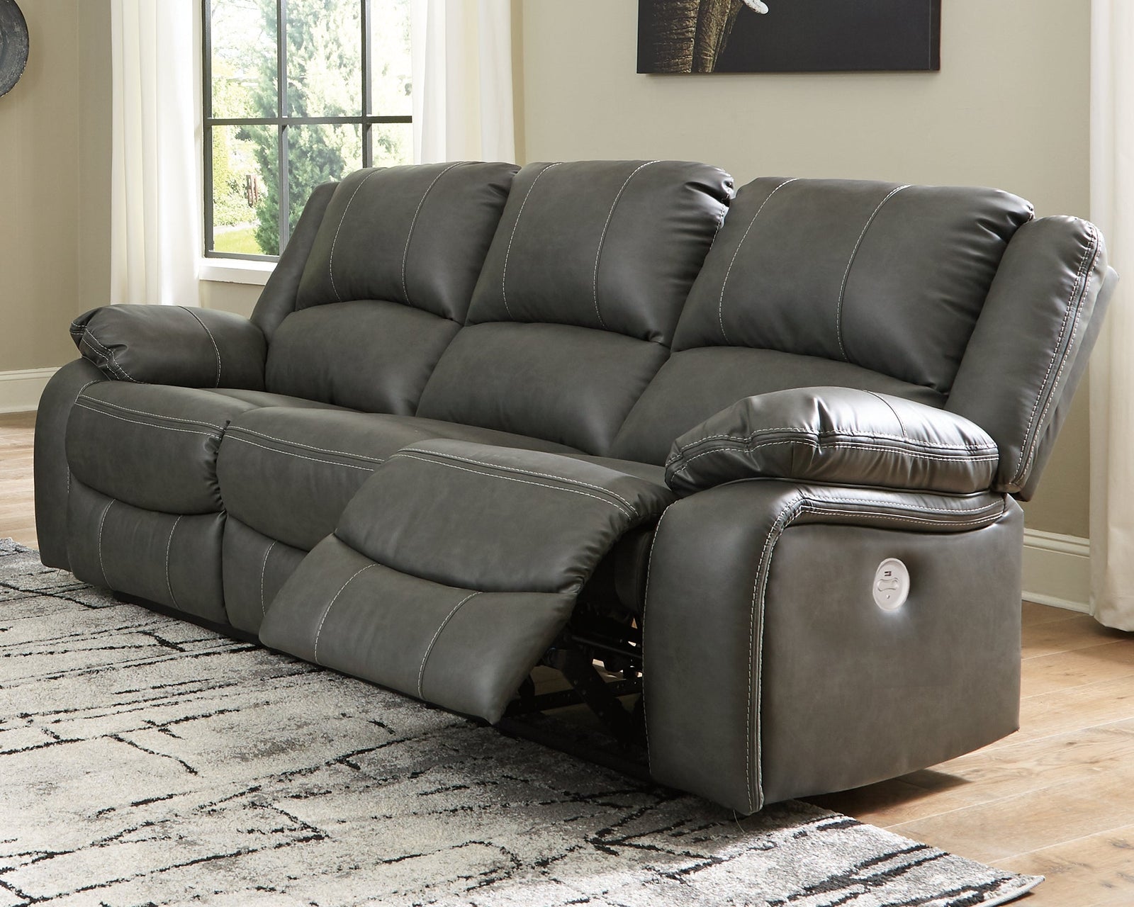 Calderwell Gray Faux Leather Power Reclining Sofa