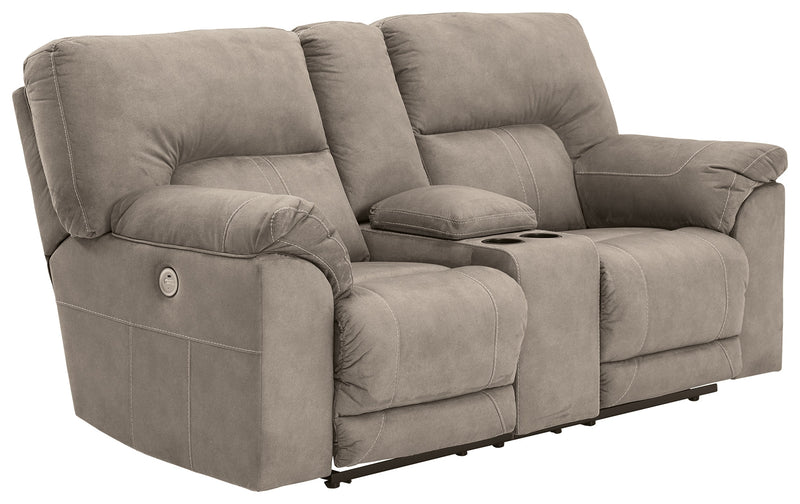 Cavalcade Slate Faux Leather Power Reclining Loveseat With Console