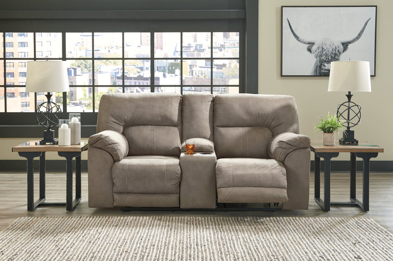 Cavalcade Slate Faux Leather Power Reclining Loveseat With Console