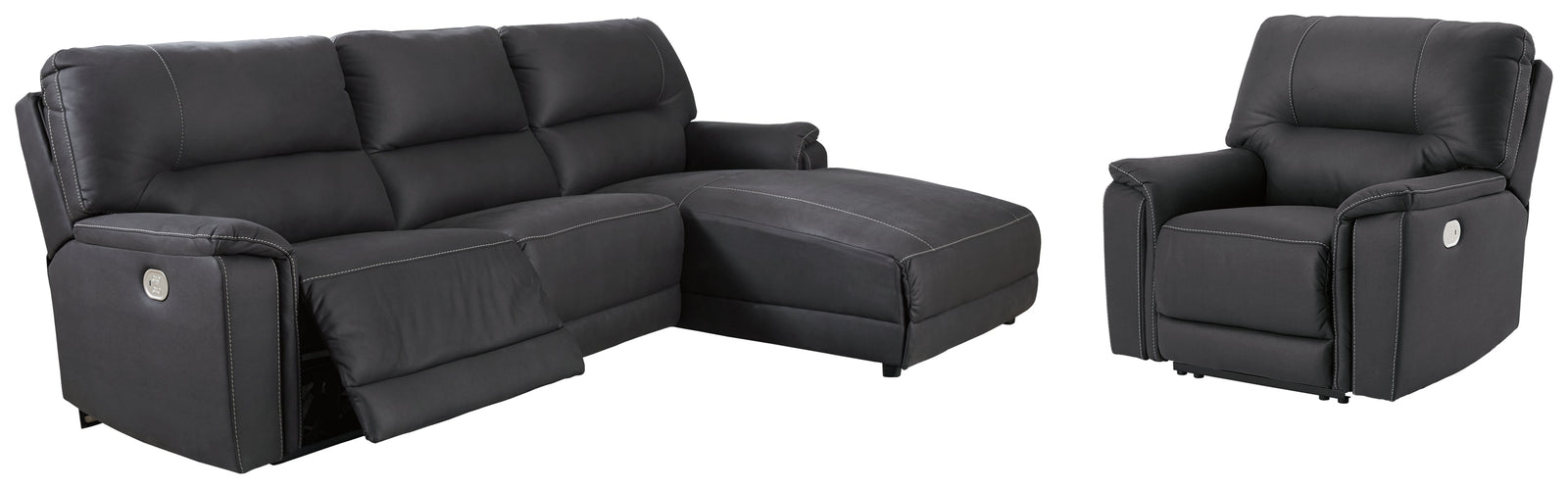 Henefer Midnight 3-Piece Sectional With Recliner