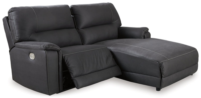 Henefer Midnight Microfiber 2-Piece Power Reclining Sectional With Chaise