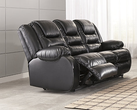 Vacherie Black Faux Leather Reclining Sofa