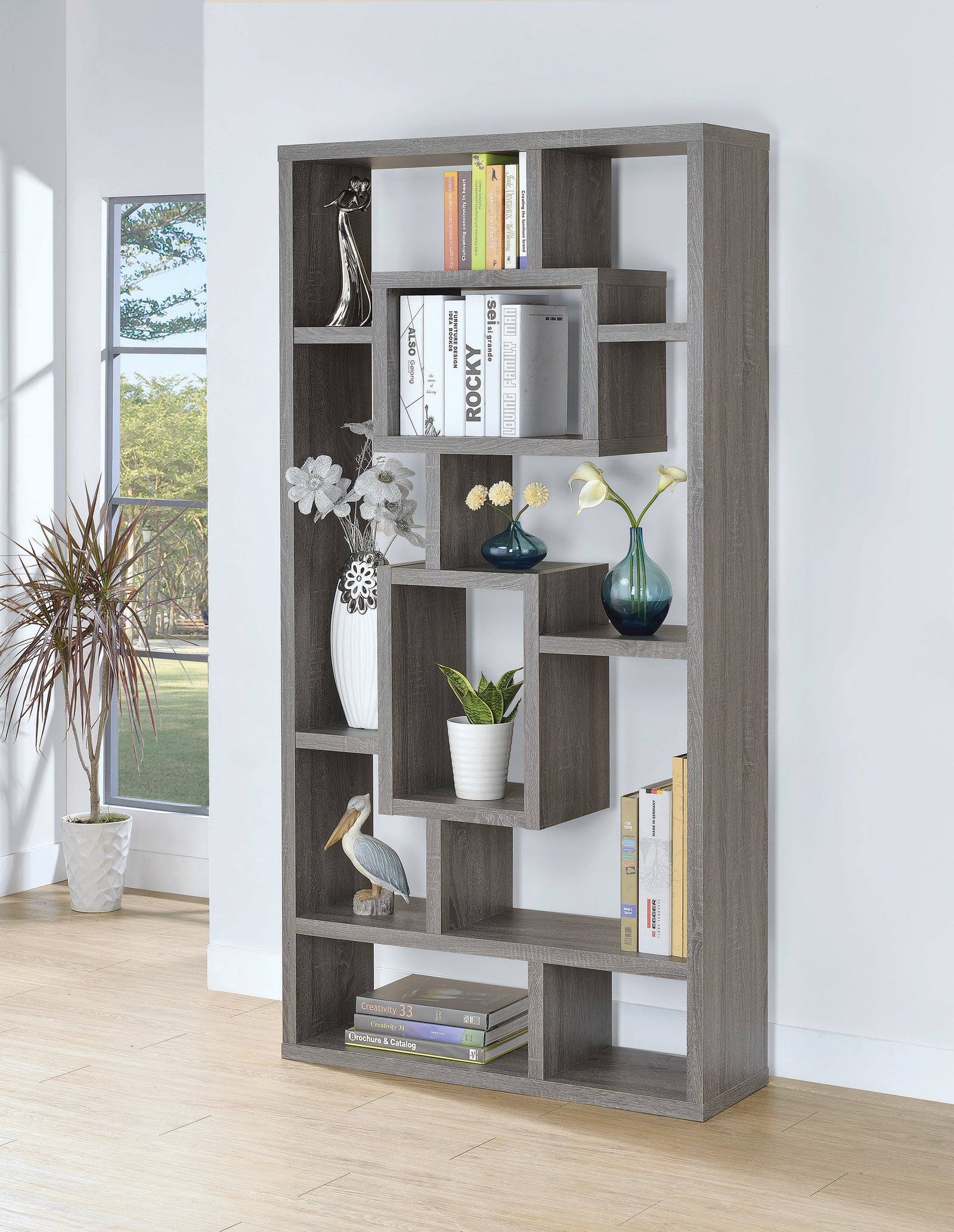 Howie 10 Shelf Bookcase Weathered Grey