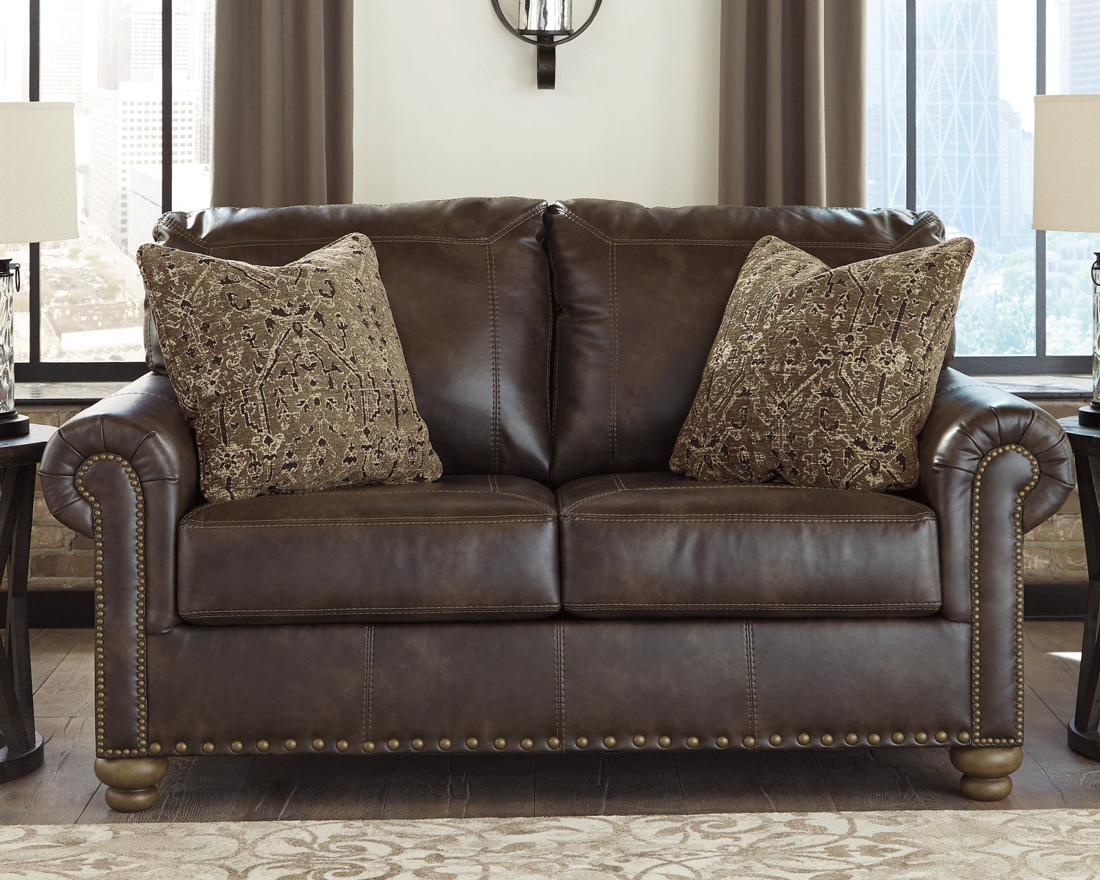 Nicorvo Coffee Faux Leather Loveseat