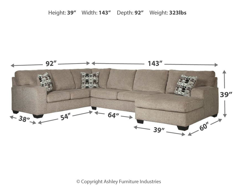 Ballinasloe Platinum Chenille 3-Piece Sectional With Chaise