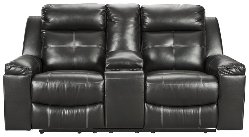 Kempten Black Faux Leather Reclining Loveseat With Console