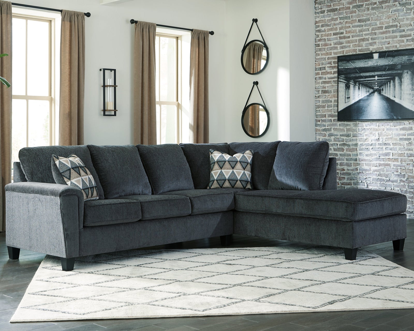 Abinger Smoke Chenille 2-Piece Sectional With Chaise