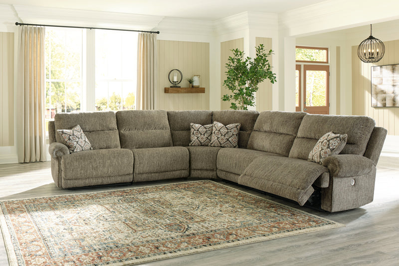 Lubec Taupe Chenille 5-Piece Power Reclining Sectional