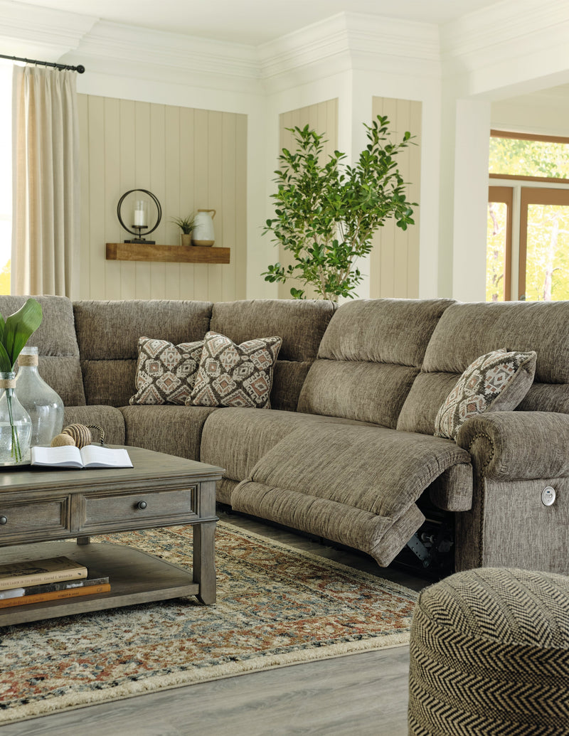 Lubec Taupe Chenille 5-Piece Power Reclining Sectional