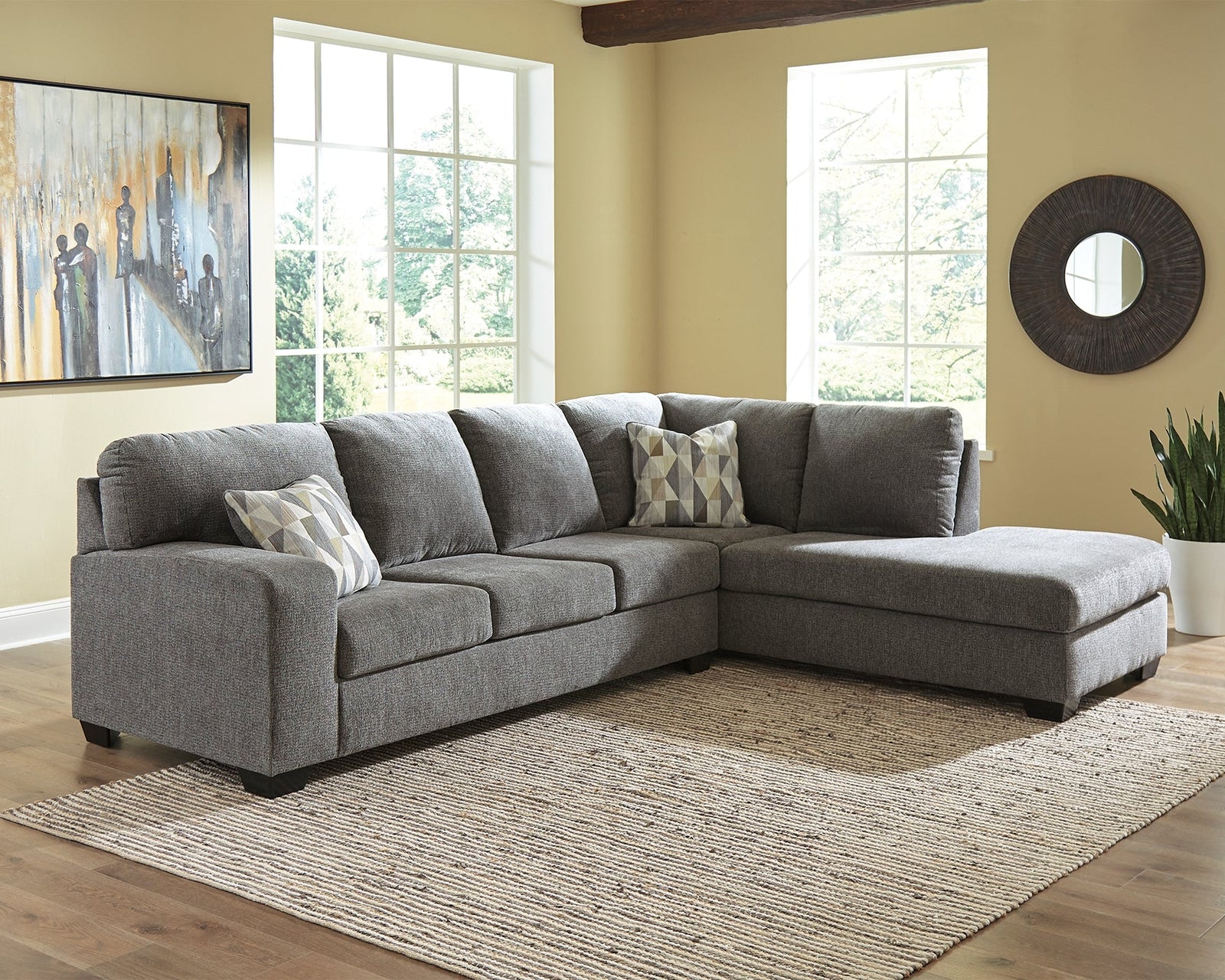 Dalhart Charcoal Chenille 2-Piece Sectional With Chaise