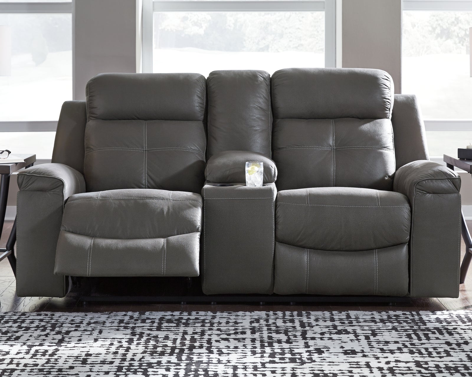 Jesolo Dark Gray Faux Leather Reclining Loveseat With Console