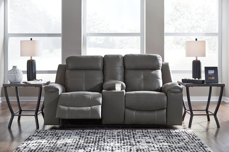 Jesolo Dark Gray Faux Leather Reclining Loveseat With Console