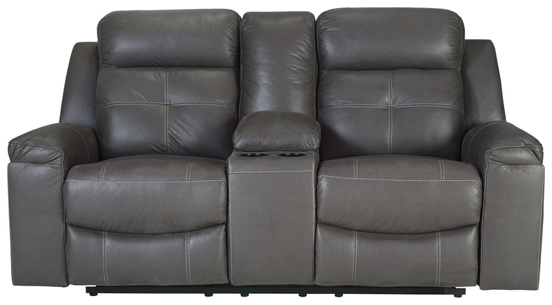 Jesolo Dark Gray Faux Leather Reclining Loveseat With Console