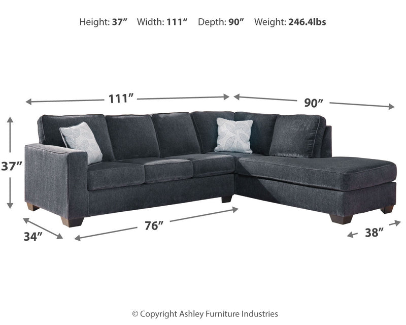 Altari Slate Chenille 2-Piece Sleeper Sectional With Chaise