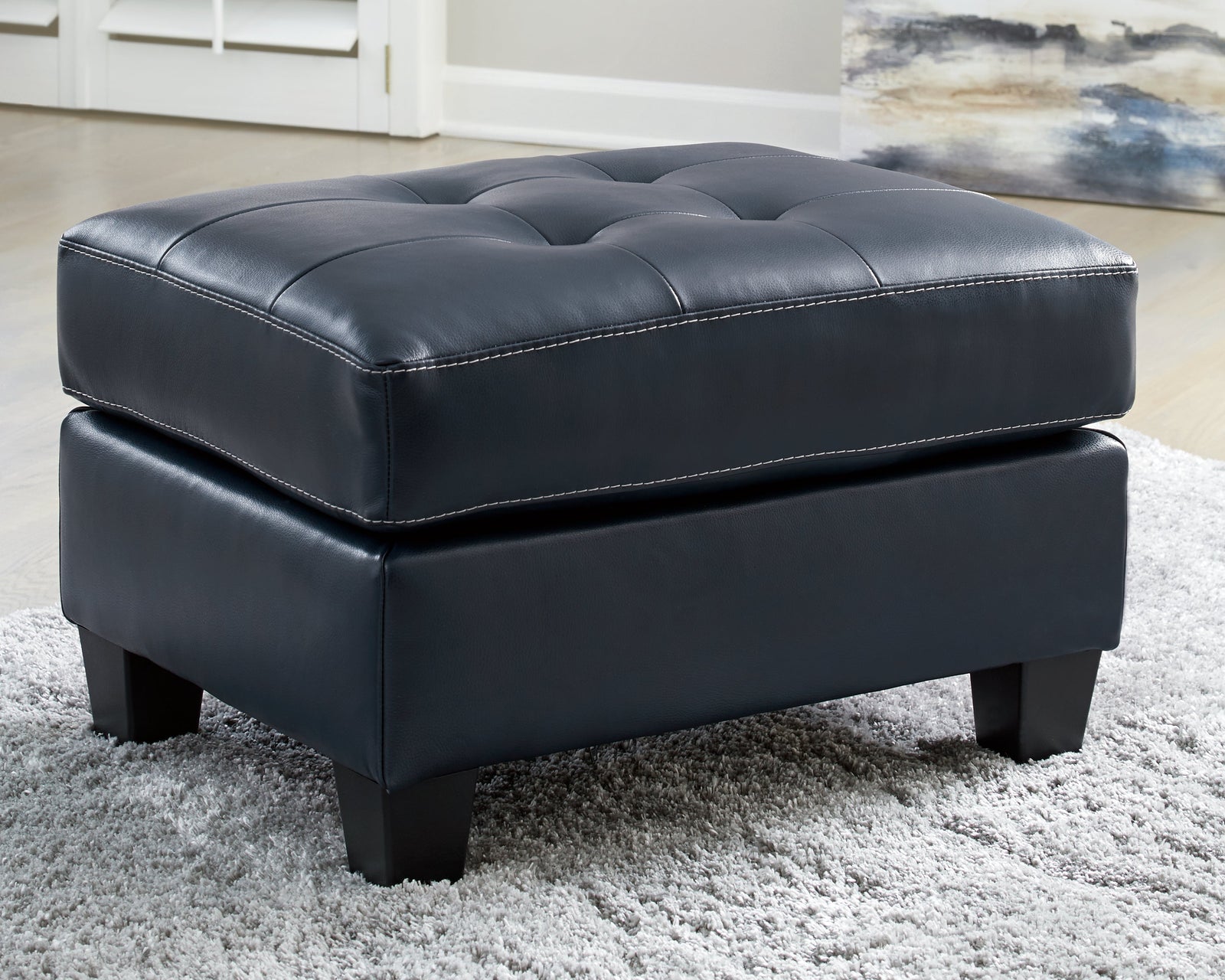 Altonbury Blue Leather Ottoman