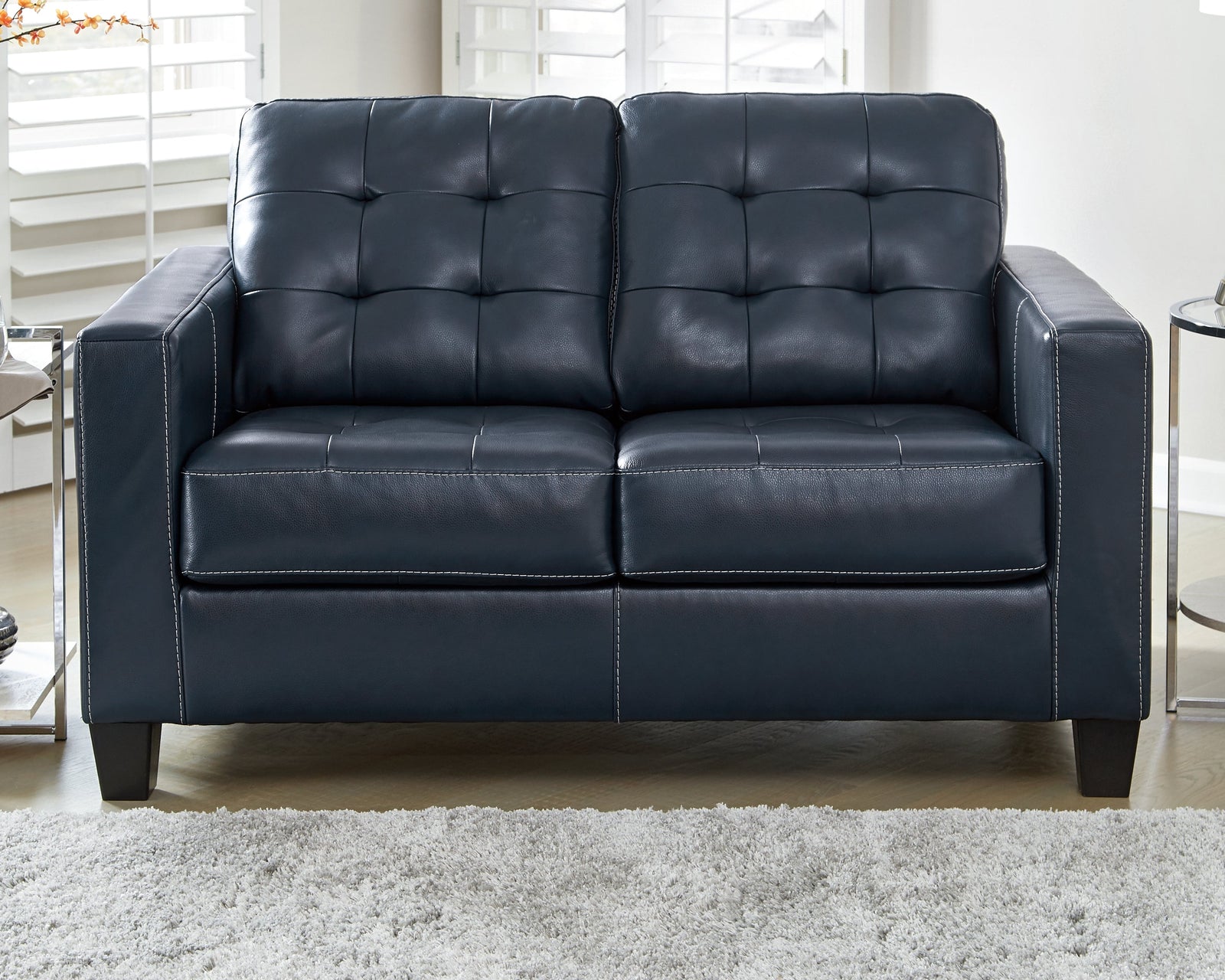 Altonbury Blue Leather Loveseat