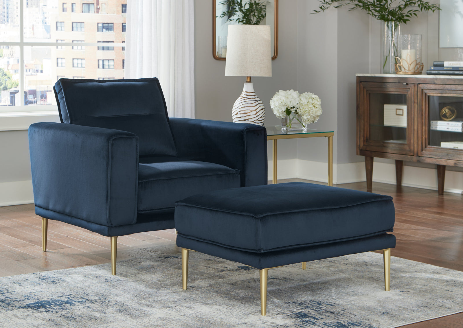 Macleary Navy Chair And Ottoman