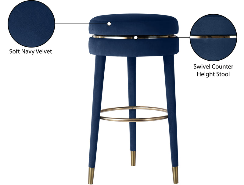 Coral Blue Velvet Swivel Counter Stool