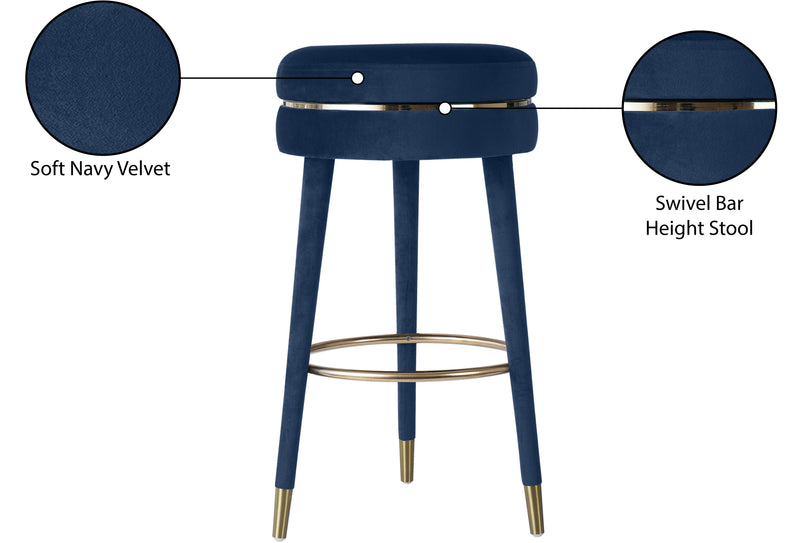 Coral Blue Velvet Swivel Bar Stool