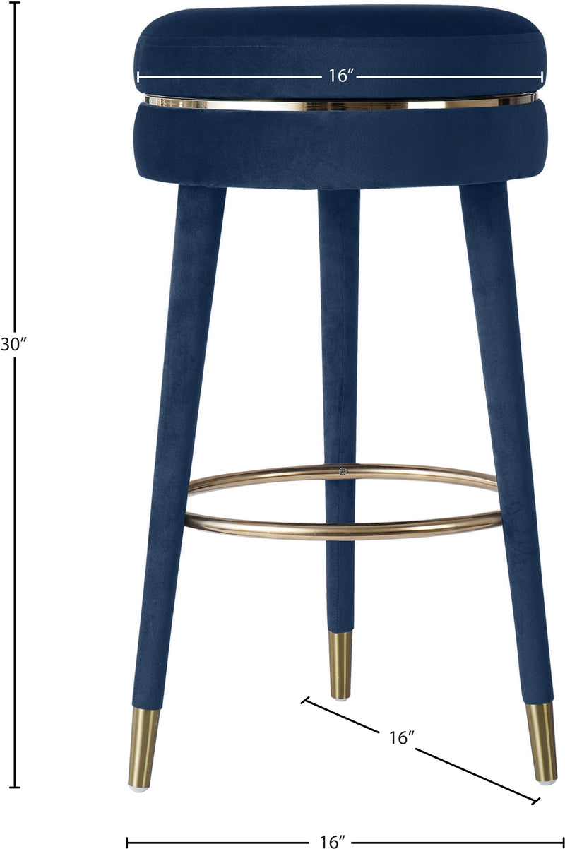 Coral Blue Velvet Swivel Bar Stool