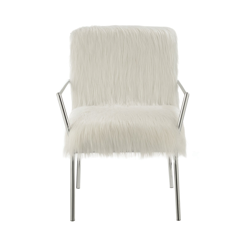 Faux Sheepskin Upholstered Accent Chair With Metal Arm White