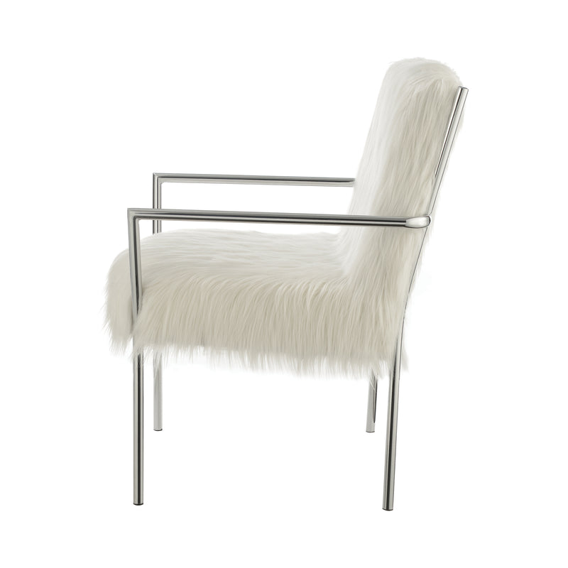 Faux Sheepskin Upholstered Accent Chair With Metal Arm White