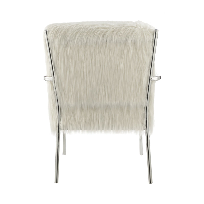 Faux Sheepskin Upholstered Accent Chair With Metal Arm White