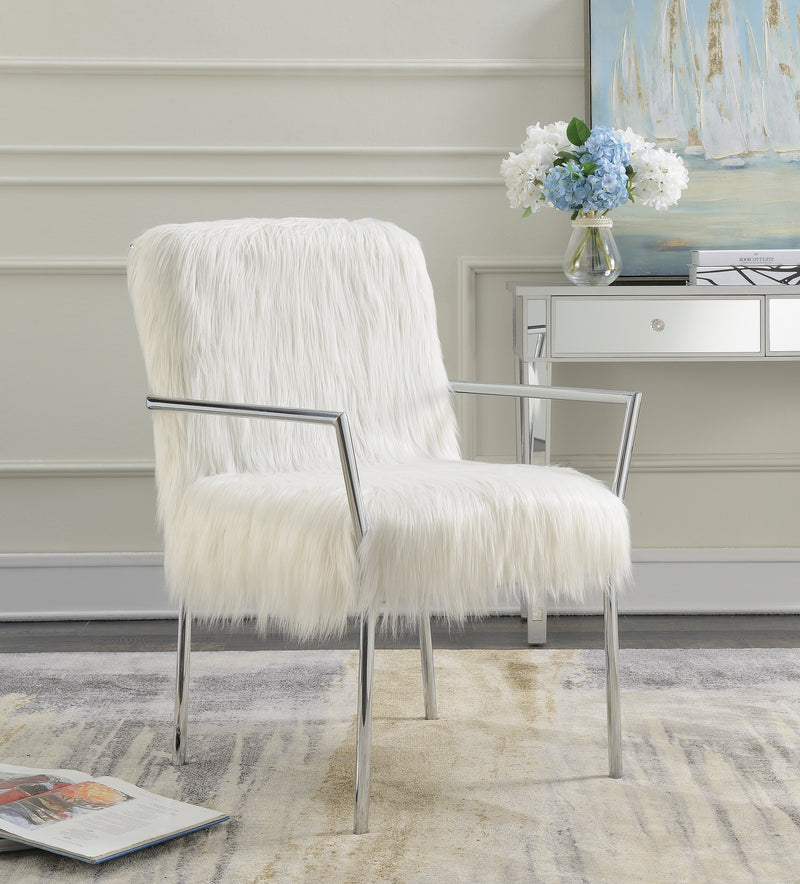 Faux Sheepskin Upholstered Accent Chair With Metal Arm White