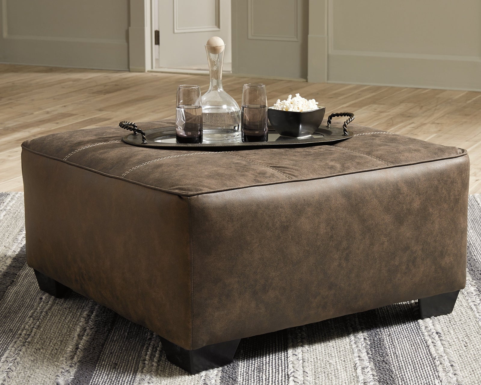 Abalone Chocolate Faux Leather Oversized Accent Ottoman