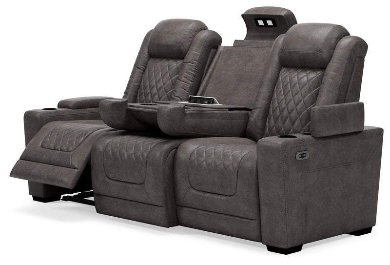 Hyllmont Gray Faux Leather Power Reclining Sofa