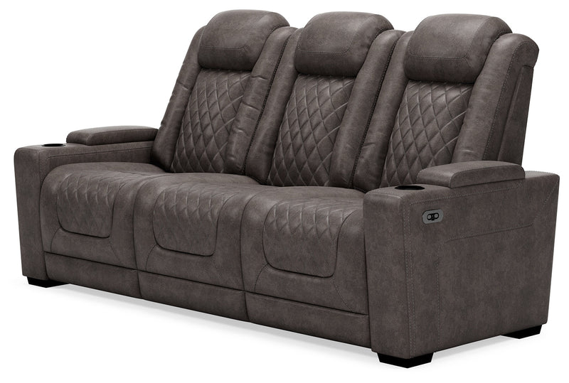 Hyllmont Gray Faux Leather Power Reclining Sofa