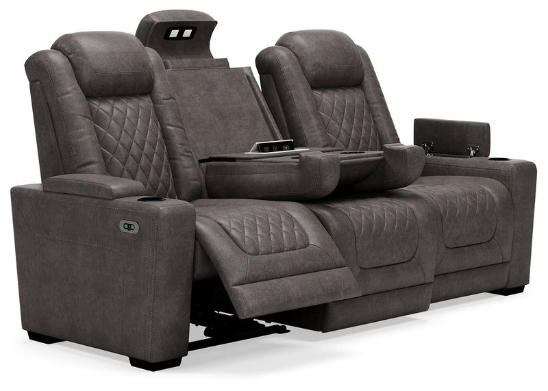 Hyllmont Gray Faux Leather Power Reclining Sofa