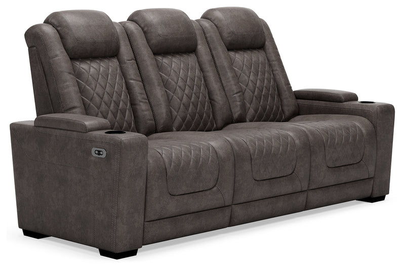 Hyllmont Gray Faux Leather Power Reclining Sofa