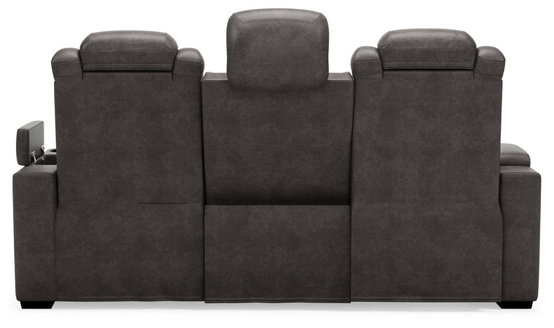 Hyllmont Gray Faux Leather Power Reclining Sofa