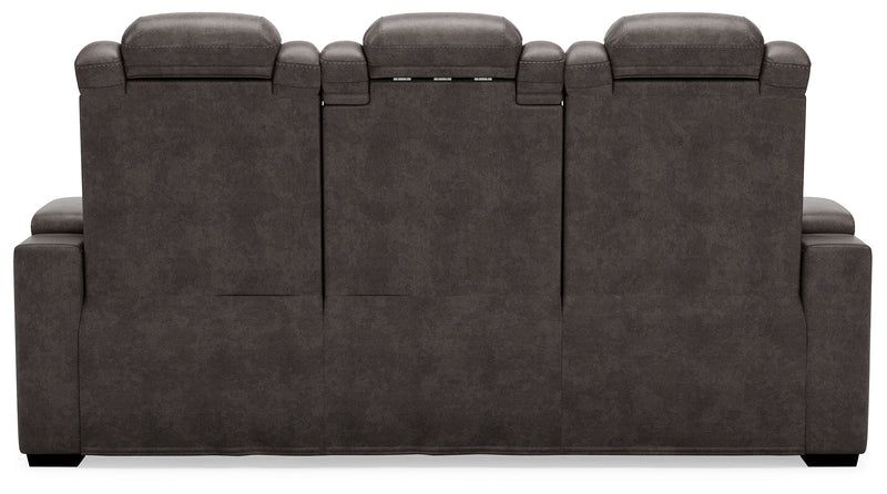 Hyllmont Gray Faux Leather Power Reclining Sofa