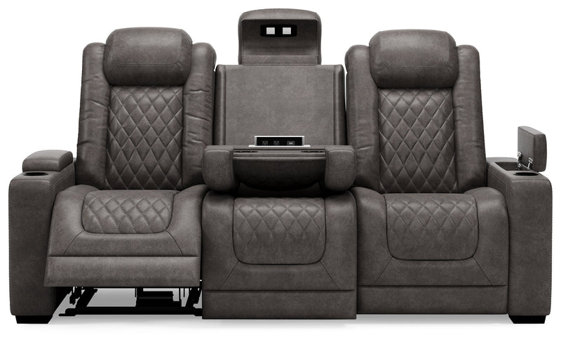 Hyllmont Gray Faux Leather Power Reclining Sofa