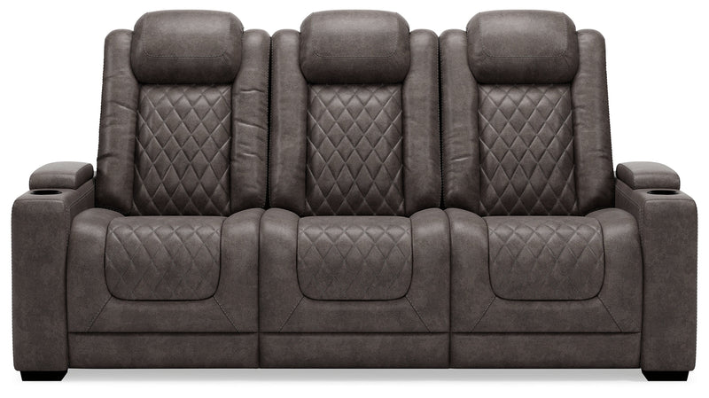 Hyllmont Gray Faux Leather Power Reclining Sofa