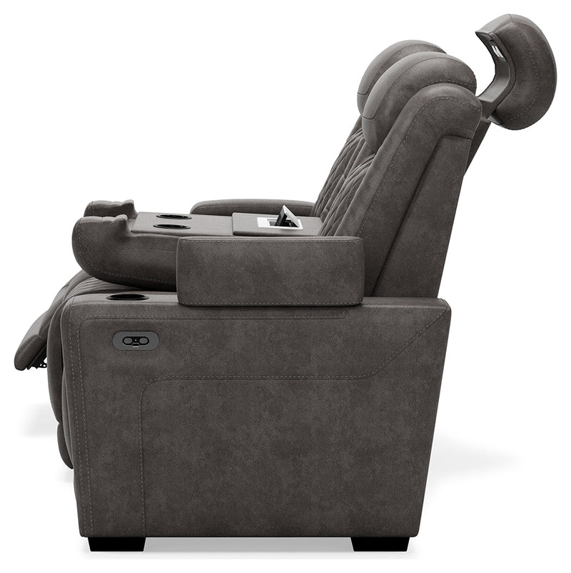 Hyllmont Gray Faux Leather Power Reclining Sofa