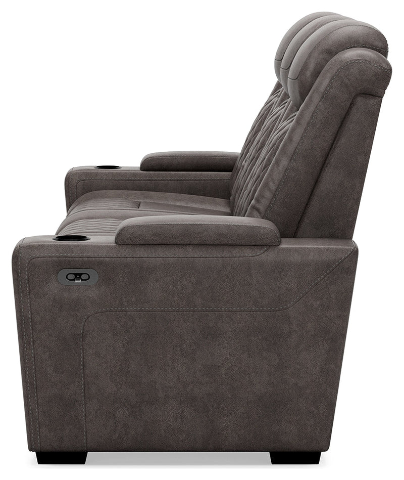 Hyllmont Gray Faux Leather Power Reclining Sofa