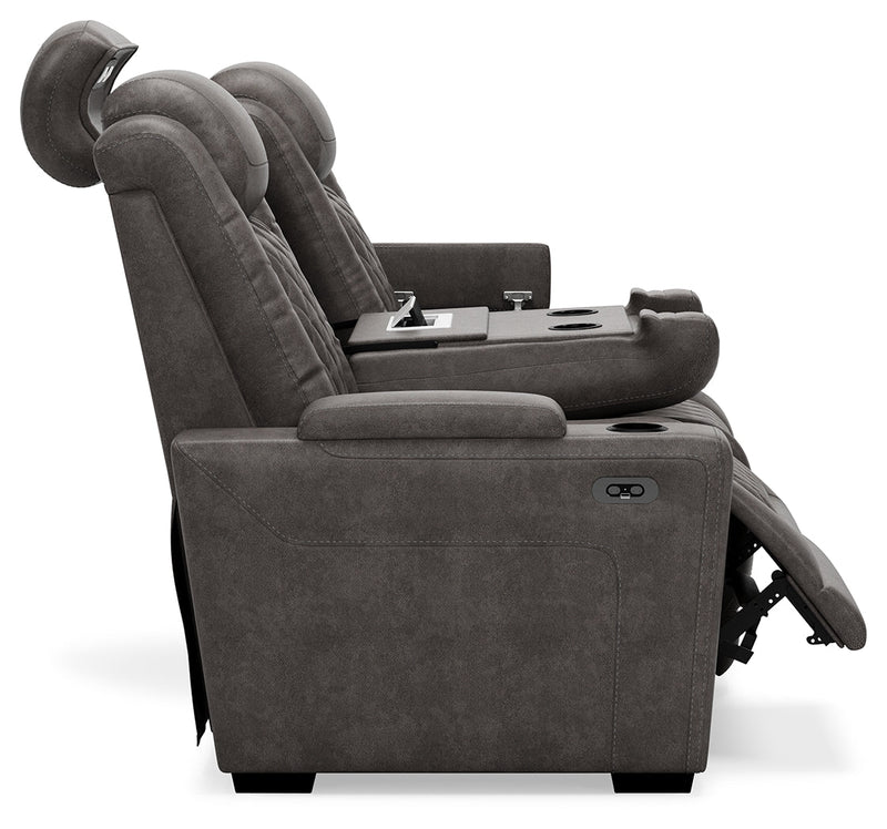 Hyllmont Gray Faux Leather Power Reclining Sofa