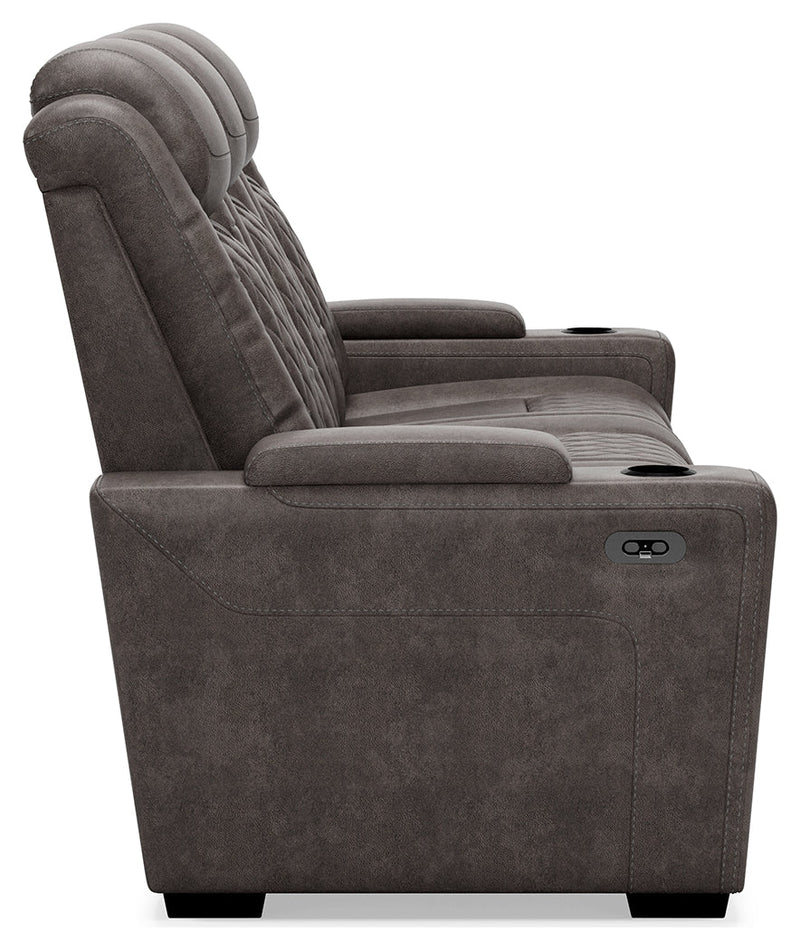 Hyllmont Gray Faux Leather Power Reclining Sofa