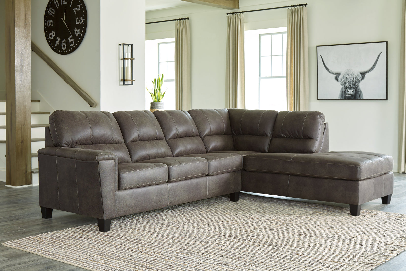 Navi Smoke Faux Leather 2-Piece Sectional With Chaise