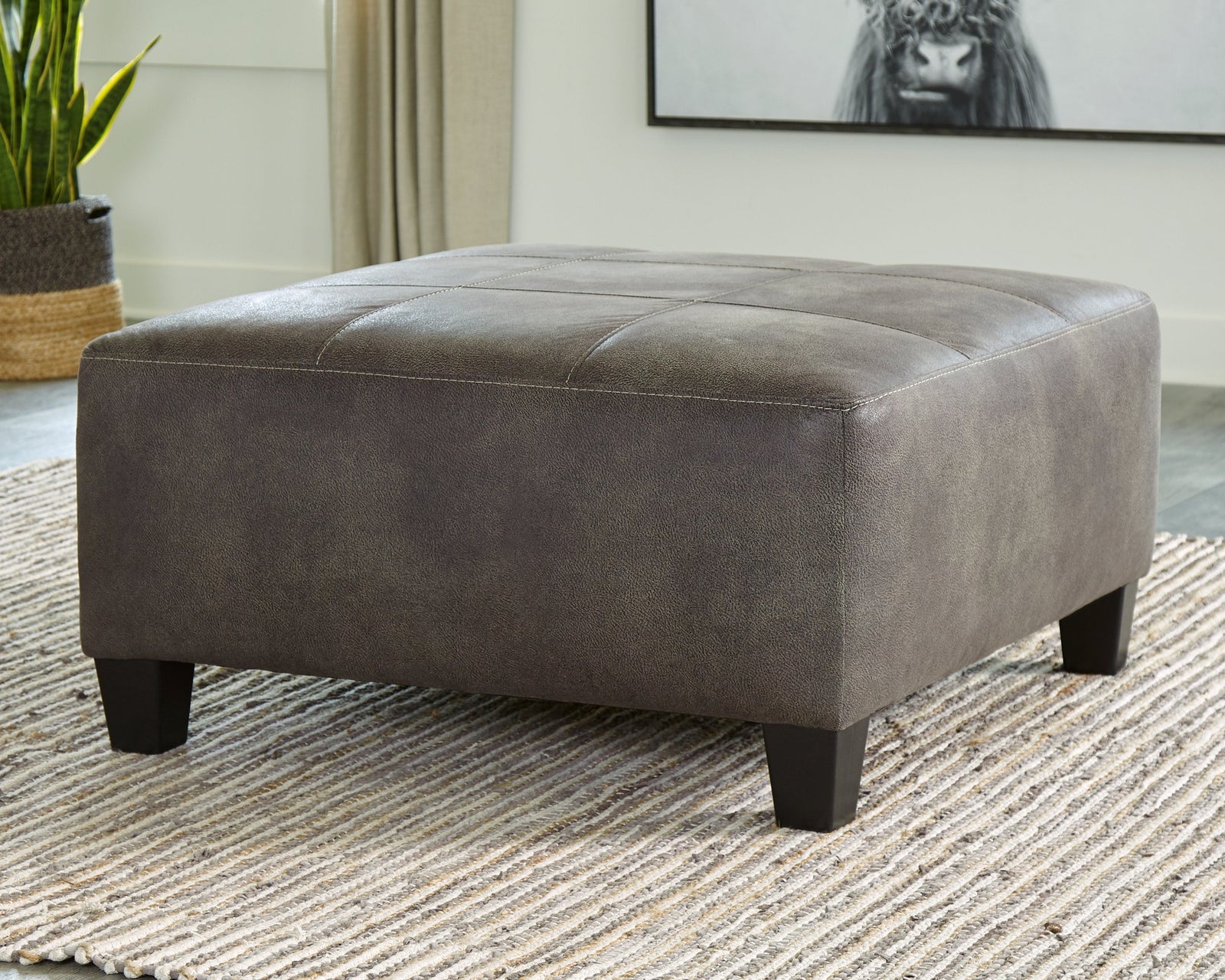 Navi Smoke Faux Leather Oversized Accent Ottoman