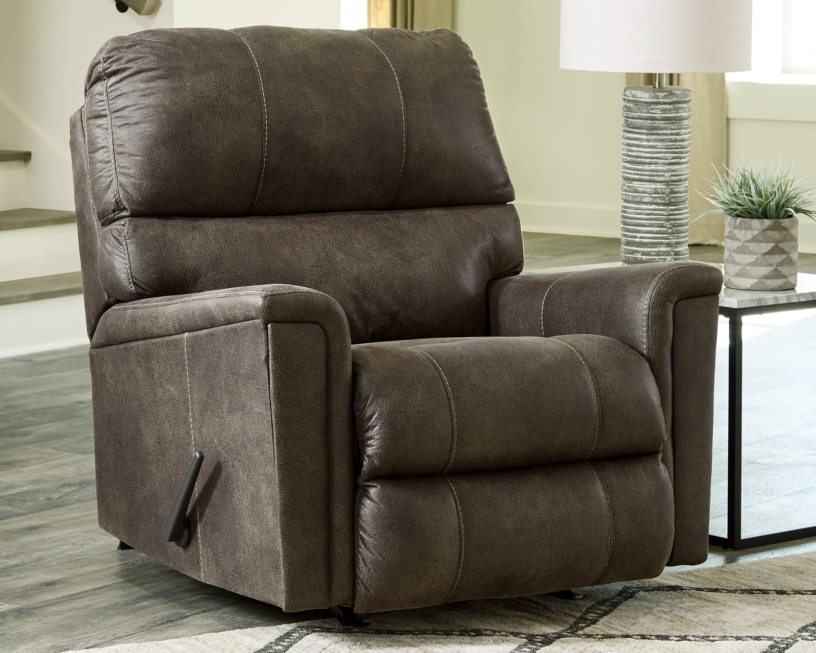 Navi Smoke Faux Leather Recliner