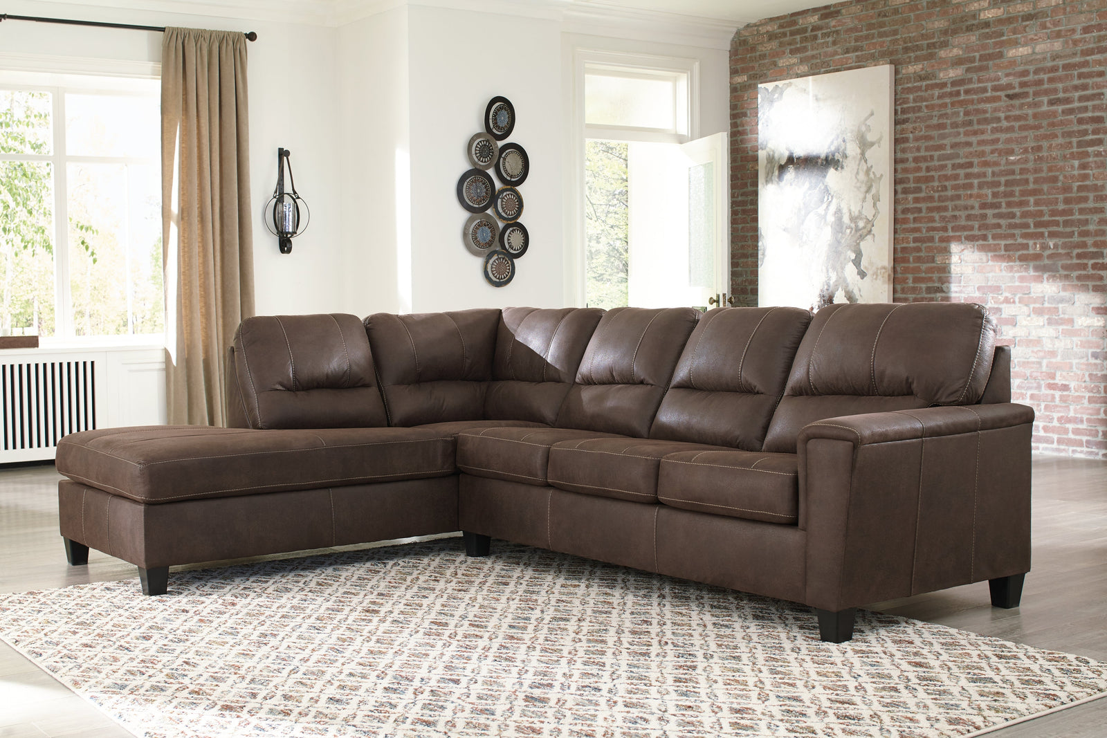 Navi Chestnut Faux Leather 2-Piece Sectional With Chaise