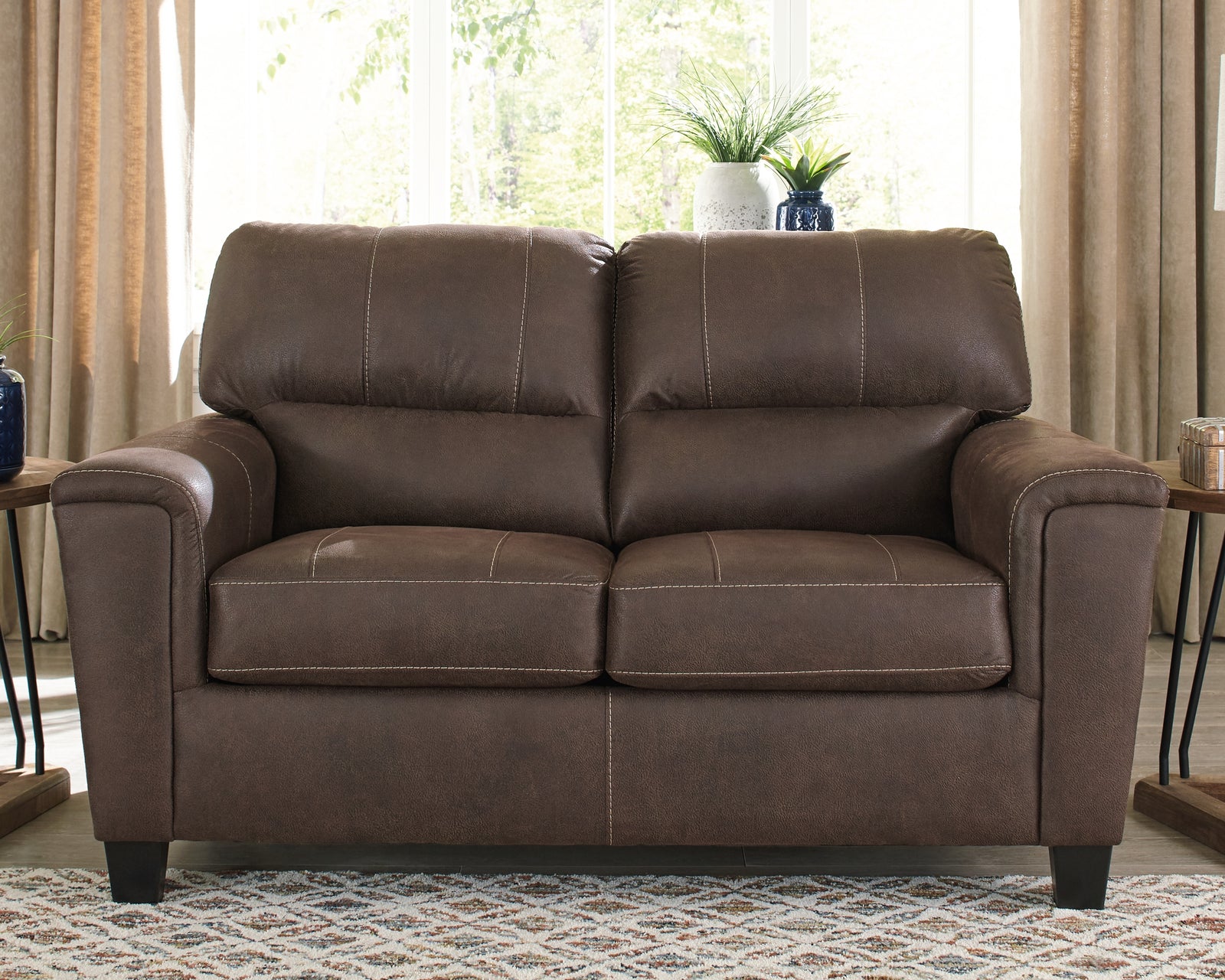 Navi Chestnut Faux Leather Loveseat