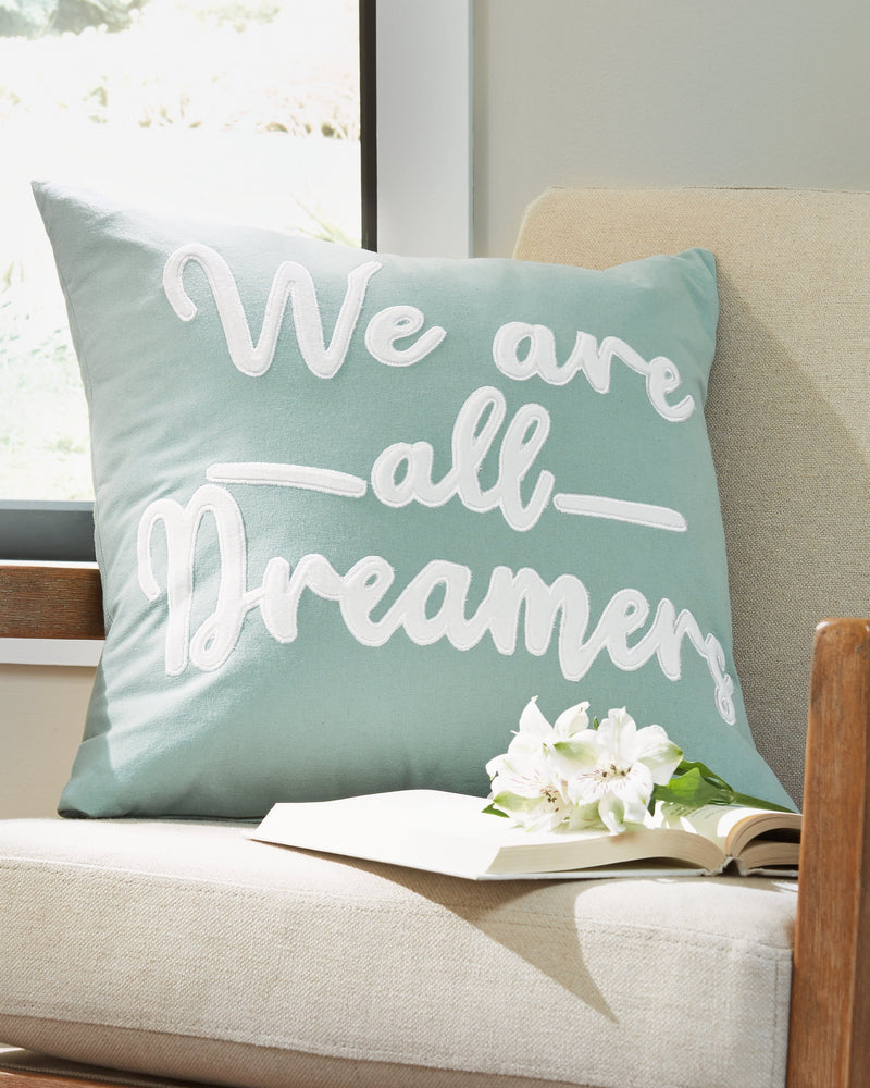 Dreamers Light Green White Pillow (Set of 4)