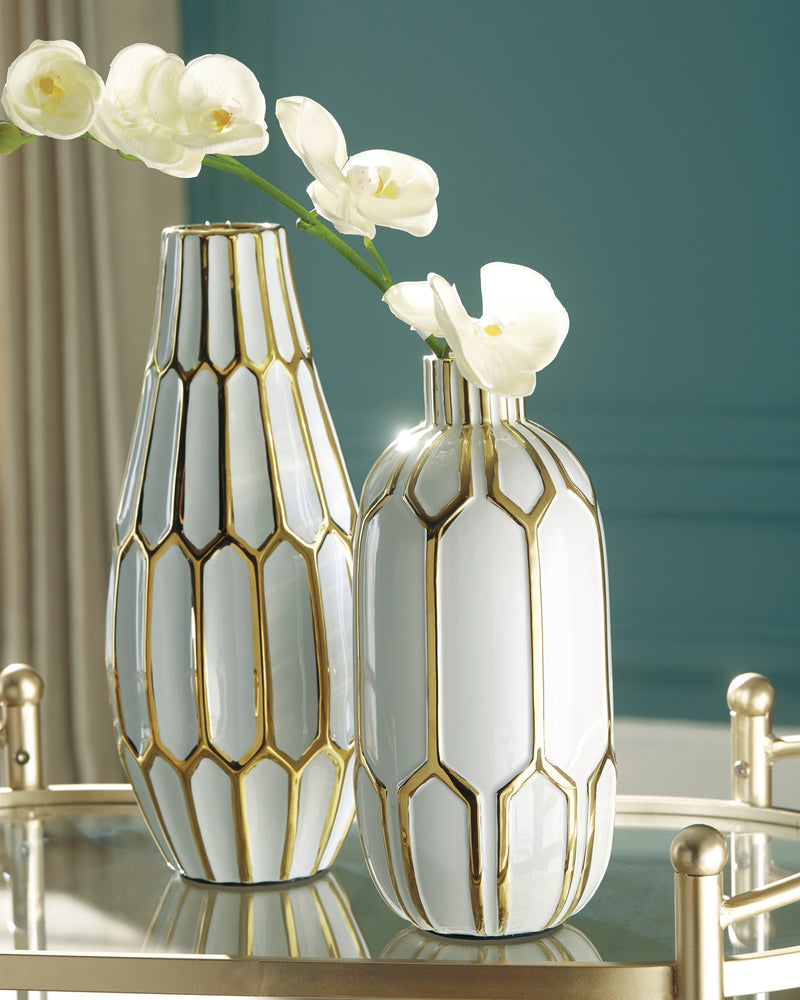 Mohsen Gold Finish White Vase (Set of 2)