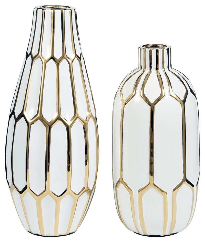 Mohsen Gold Finish White Vase (Set of 2)