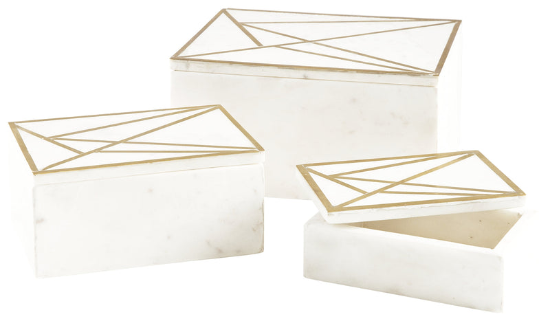 Ackley White Brass Finish Box (Set of 3)